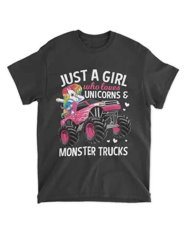 Just A Girl Who Loves Unicorns And Monster Trucks Girls Kids Premium T-Shirt