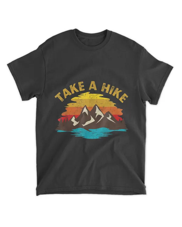 Take A Hike Outdoor Sunset Vintage Style Mountains Nature Ladies Fitted T-Shirt