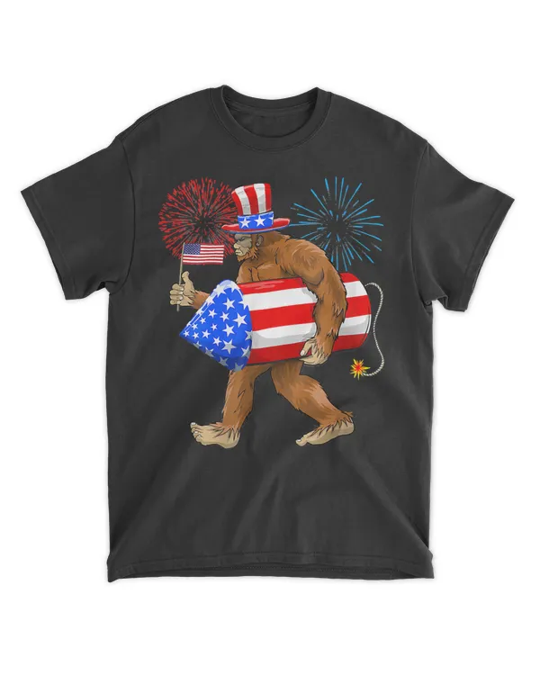 4th Of July Bigfoot American Flag Fireworks Sasquatch T-Shirt