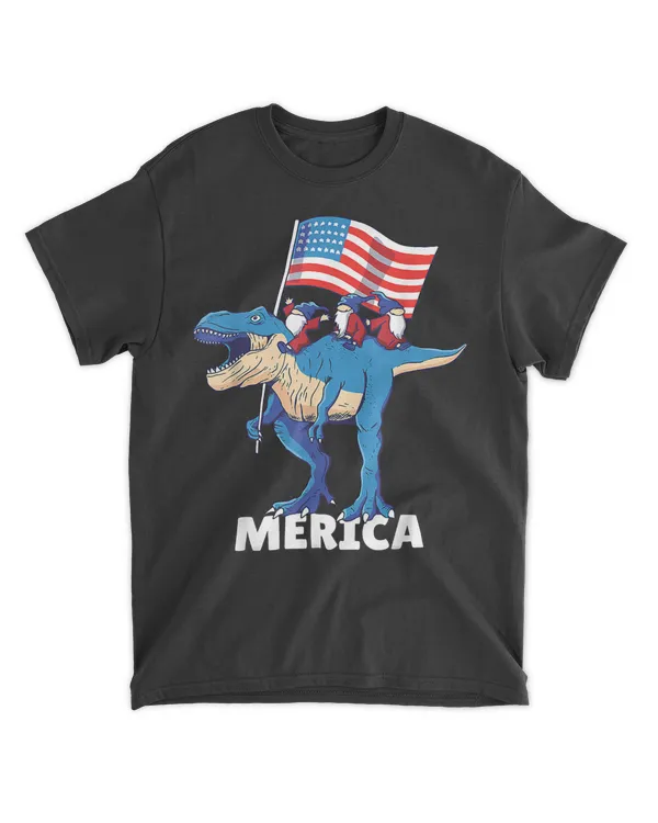 4th Of July Independence Day USA Dinosaur T Rex Gnome T-Shirt