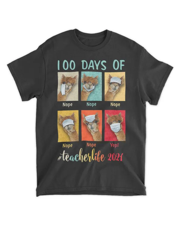 Funny 100 Days of School Teacher Llama Wearing Mask Wrong