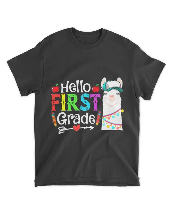 Funny Hello First Grade Llama Back To School First Day