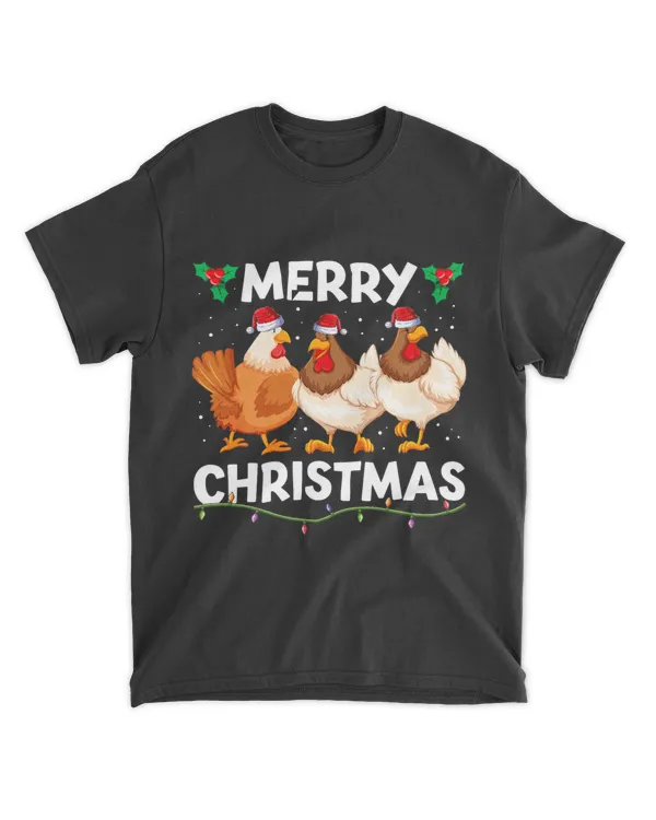 Funny Xmas T Shirt Women Men Chicken Merry Christmas Lights