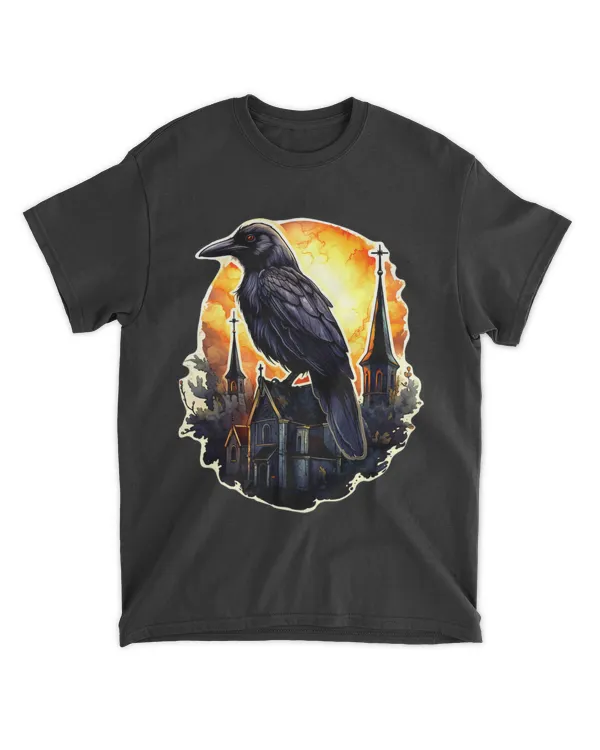Gothic Crow With Church Goth Chapel Raven Dark Art Design 24