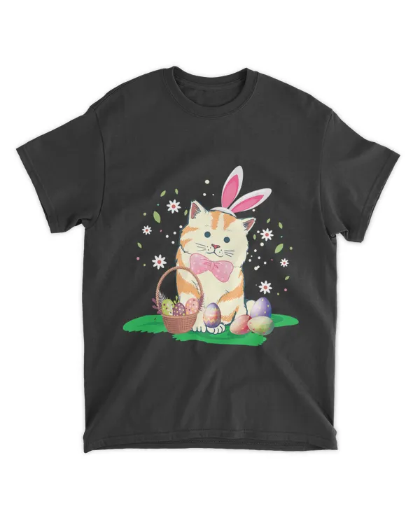 cute cat with rabbit ears easter eggs easter bunny