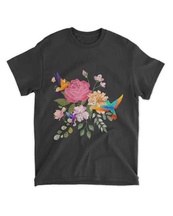 Vintage Bird Animal Lover Nature Roses Flowers Hummingbird