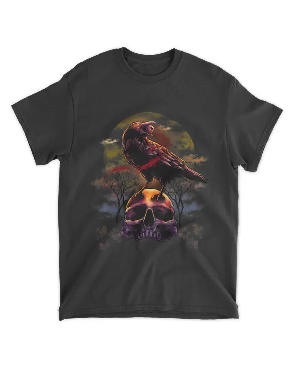 Vintage Spooky Raven Crow and Skull Gothic