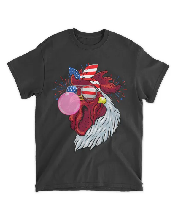 Funny Chicken Blowing Bubble Gum USA Flag Indepedence Day