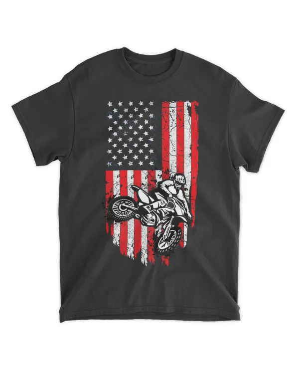 Motocross Biker US Flag 4th Of July Shirts Dirt Racing Bike