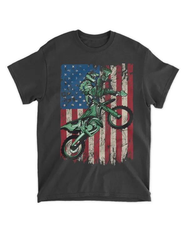 Motocross US Flag 4th Of July T shirt Dirt Bike Racing Fan