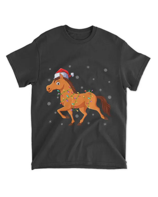 Funny Horse Xmas Lighting Matching Santa Hat Horse Christmas