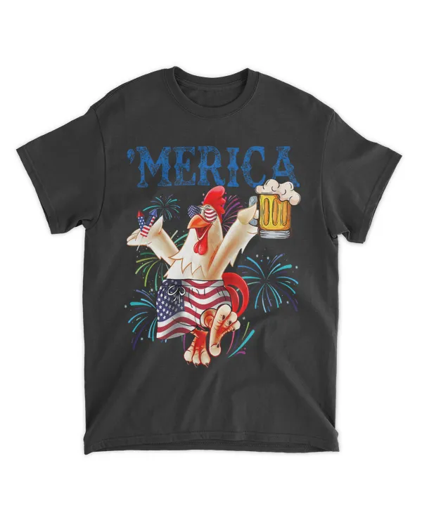 Merica Funny Chicken USA Flag 4th of July