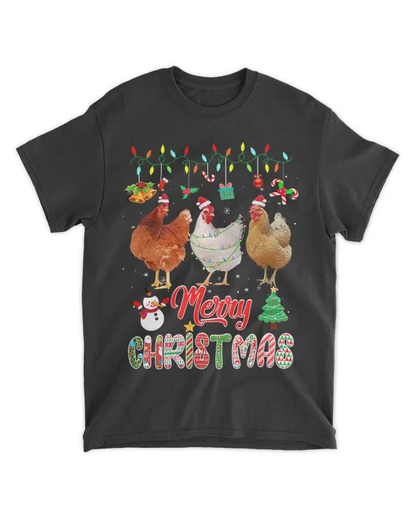 Merry Christmas Chicken Santa Hat Lights Xmas Funny 21