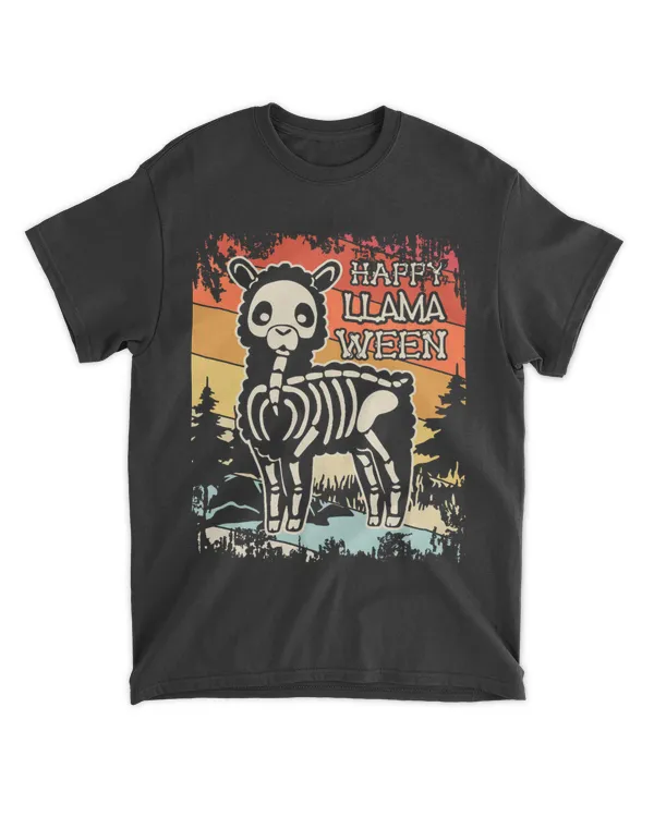 Vintage Happy Llamaween Tee Funny Halloween Skeleton LLama 21