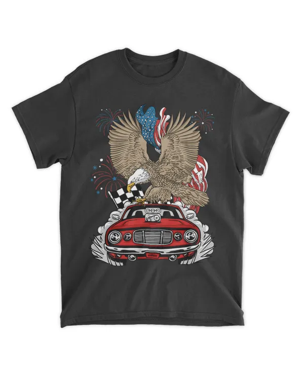 Auto Racing 4th Of July Eagle USA Flag Dragster Ra