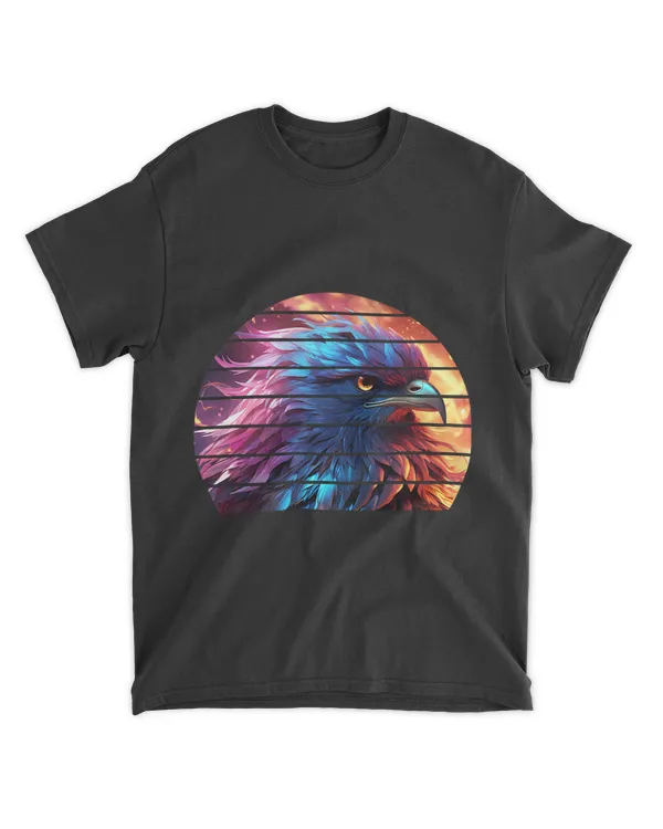 retro sunset rainbow eagle 2phoenix bird anime art