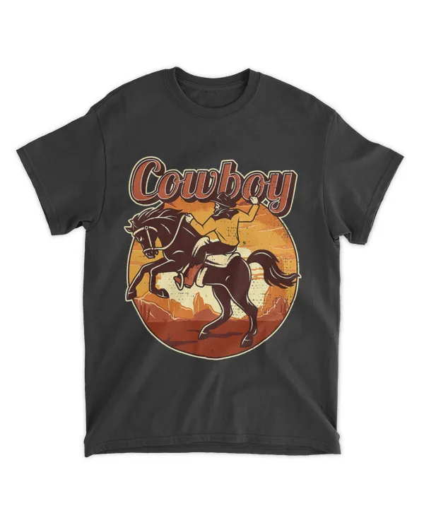 Retro Vintage Sunset Cowboy In The Desert Horse Ri