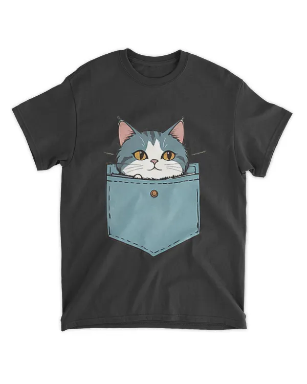 Cat in Pocket Shirt for Kids Boys Girls Women Men