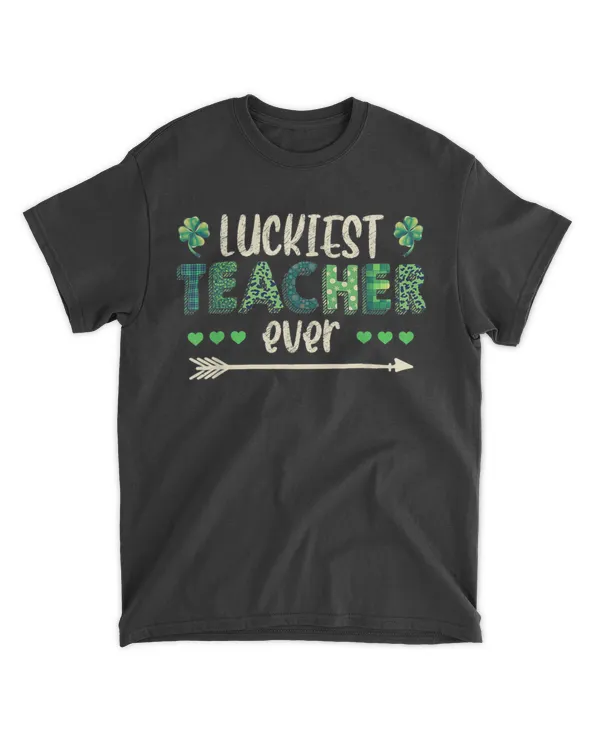 Retro Luckiest Teacher Ever Funny St Patricks Day Shamrock Teacher TShirt