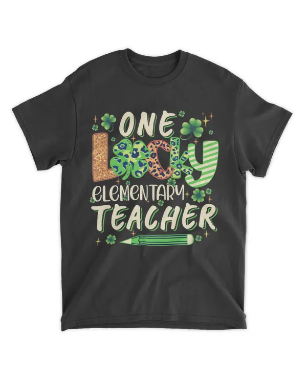 Retro One Lucky Elementary Teacher Pencil Shamrock St Patricks Day Long Sleeve TShirt