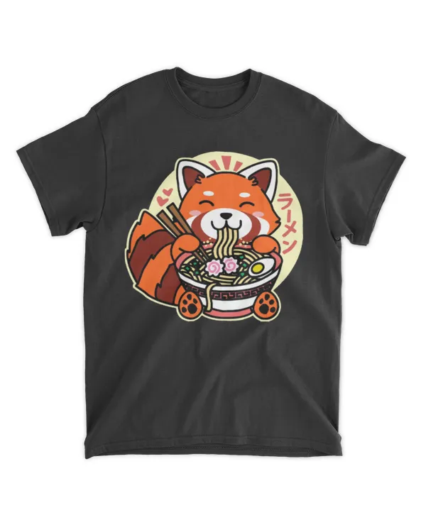 Ramen Life T-ShirtRed Panda Eating Ramen Cute Kawaii Noodles T-Shirt_by DetourShirts_