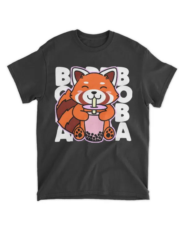 Red Panda Lover T-ShirtKawaii Boba Cute Anime Red Panda Kawaii Bubble Tea Drink T-Shirt_by DetourShirts_