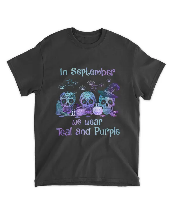 In September We Wear Teal And Purple Halloween Shirt