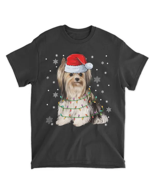 Cute Santa Claus Yorkie Dog Xmas Tree Lights Christmas PJS Sweatshirt