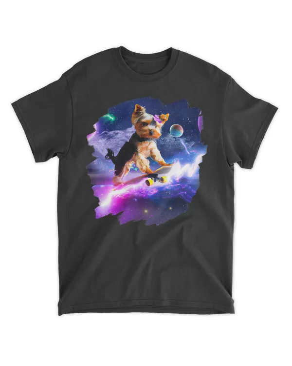 Yorkie Yorkshire Terrier Skateboarding Space Retro Skate Dog T-Shirt