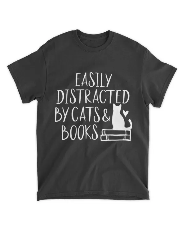 Easily Distracted by Cats and Books - Cute Book Lover QTCATB191222A28