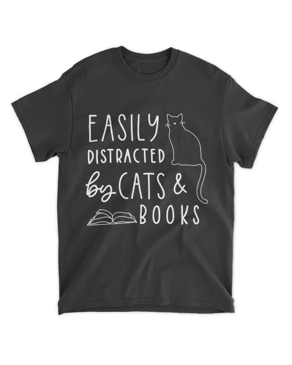 Easily Distracted Cats And Books Funny Gift For Cat Lovers QTCATB191222A30