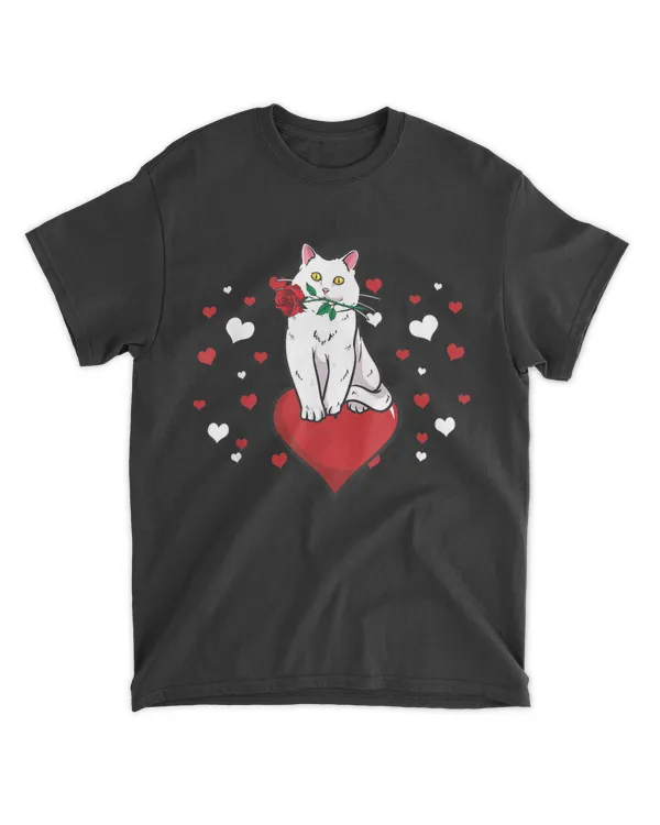 White Cat Biting Rose Hearts Valentines Day Animal Pet QTCATVL201222A66