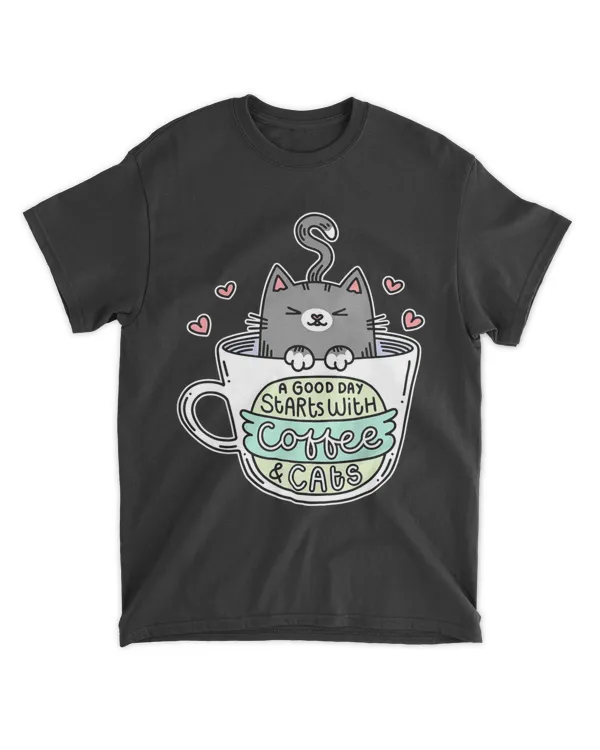 Cat Tshirt Women, Cat Lover Shirt, Coffee Shirt, Coffee Cats HOC190323A3