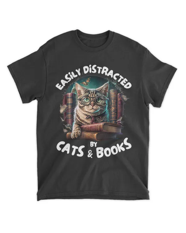 Easily Distracted By Cats and Books Librarians Bibliophiles HOC250323A11