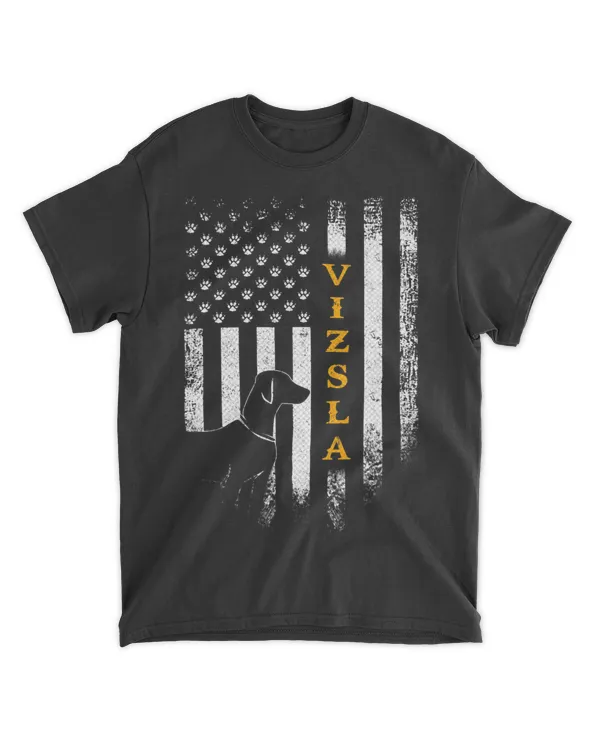 Vintage USA Vizsla Dog Silhouette American Flag Funny Gift T-Shirt