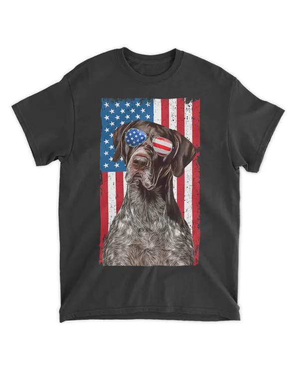 German Shorthaired Pointer 4th of July American Flag GSP Dog T-Shirt