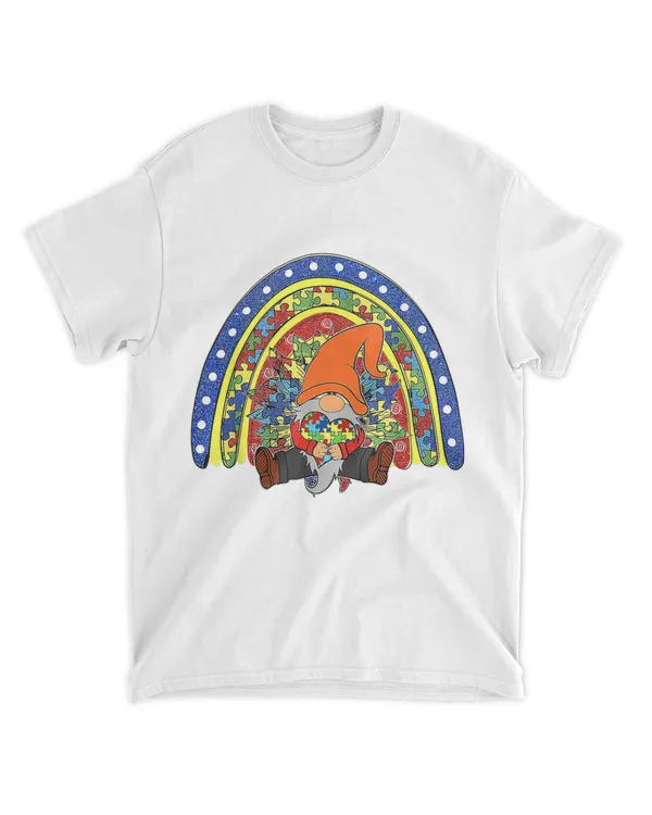 Autism Awareness Gnomes Holding Heart Rainbow Puzzle Outfits T-Shirt Hoodie Shirt