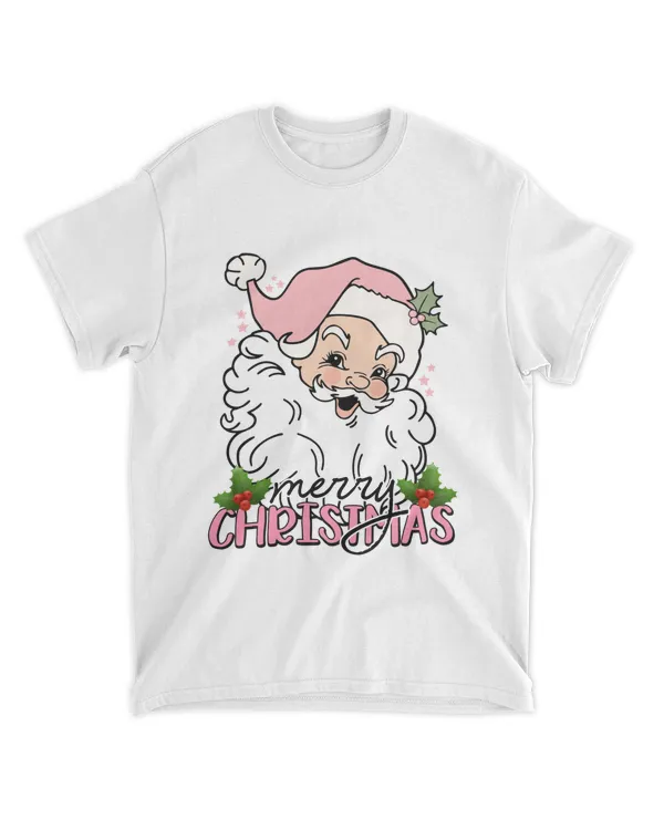 Retro Vintage Pink Santa Claus Merry Christmas 8