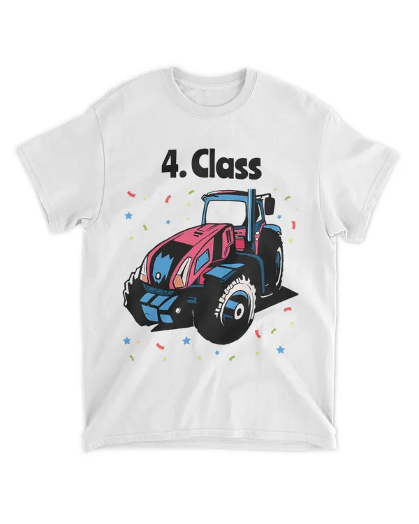 Kids Childrens Student First Day of School 4 Class School Tractor