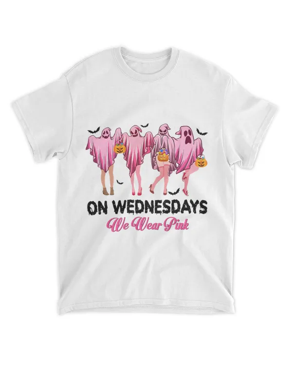 on wednesday we wear pink cute ghost halloween breast cancer