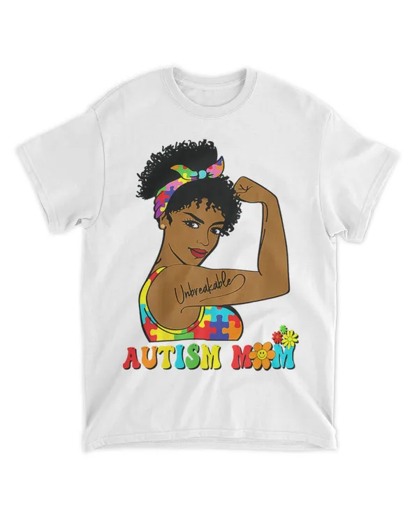 Womens Autism Awareness Strong Mom Afro Mother Black Groovy