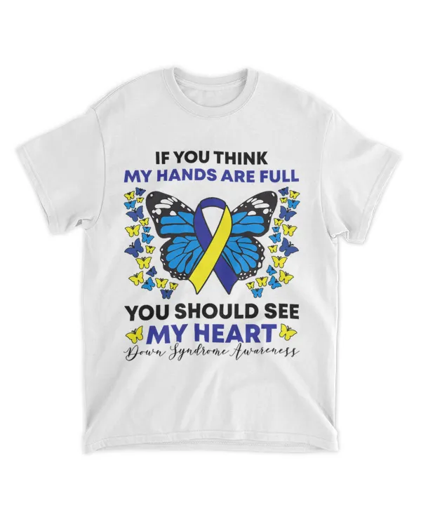 Down Syndrome Awareness Blue and Yellow Ribbon T21 Butterfly