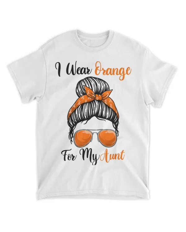 Messy Bun Leukemia Cancer Shirts I Wear Orange For My Aunt