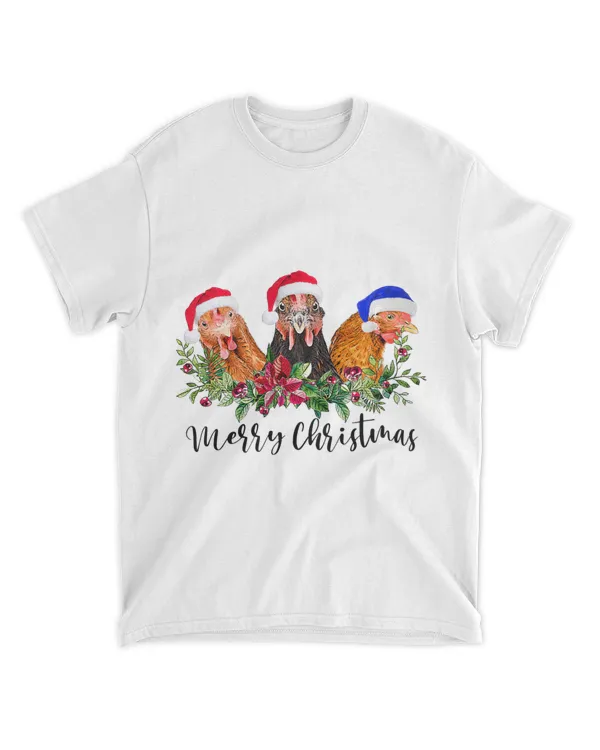 Merry Christmas Chicken Shirt Santa Hat Lights Xmas Funny 23