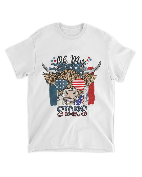 Oh My Stars Stripes Cow USA Flag 4 July Patriotic For Women