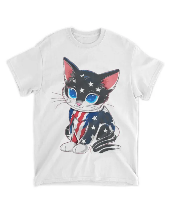 Patriotic Kitten American Flag Graphic Tees for Men Women