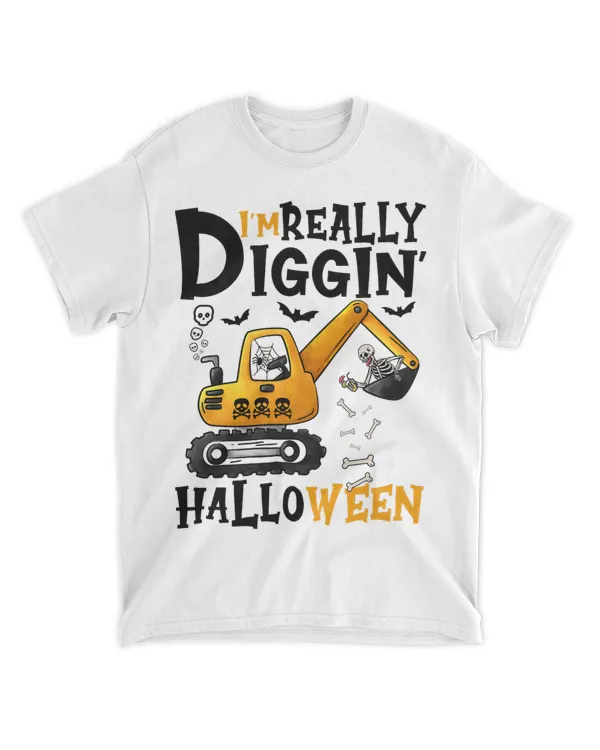 Im Really Diggin Halloween Skeleton Tractor Excavator Kid 22