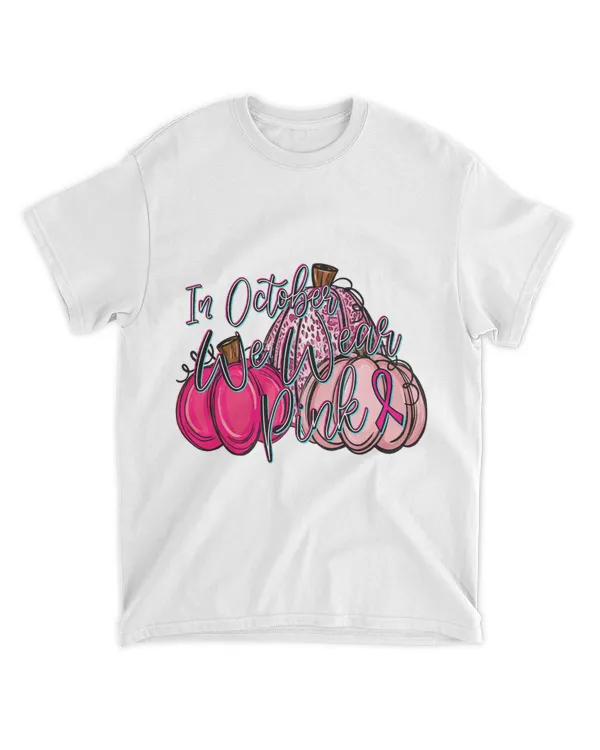 In October We Wear Pink Breast Cancer Boho Doodle Pumpkins