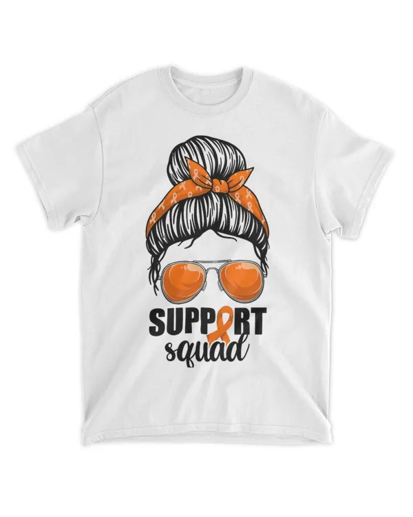 Leukemia Cancer Awareness Shirt Support Squad Messy Bun