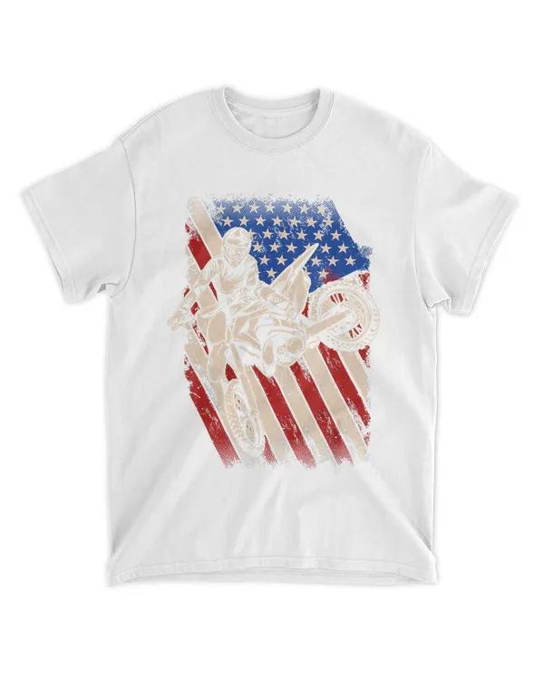 Vintage Dirt Bike Motocross American Flag 4th Of July Enduro T Shirt